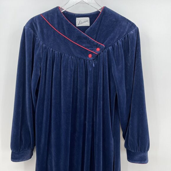 Vintage Lisanne Navy Blue Velour 1/2 Zip Velvet Robe Housecoat Women's Small - Picture 3 of 11